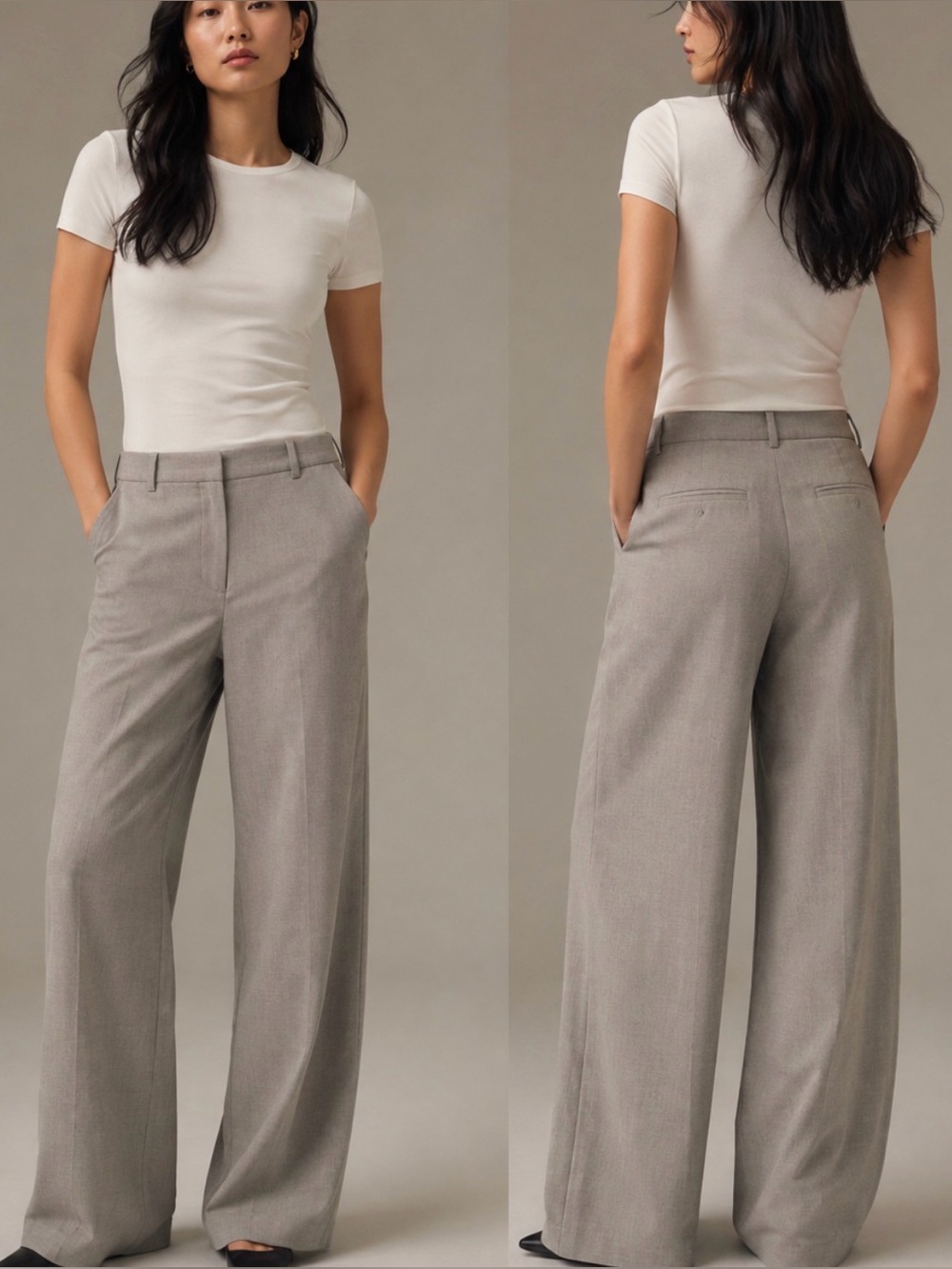 Babaton Wide-Leg High-Rise Pants in Light Gray